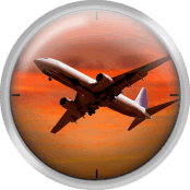 Airplane Flying In Red Sky At Sunset