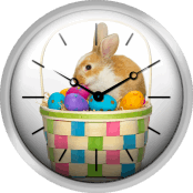 Easter Bunny In A Basket With Coloured Eggs