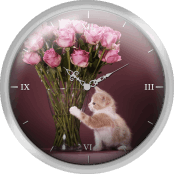 Kitten Pawing Vase Of Roses