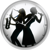Silhouette Of Female Singer And Saxophone Player